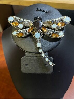NWOT Opalescent & Amber Dragonfly Brooch/ 40g / Unsigned/ 4”x3”